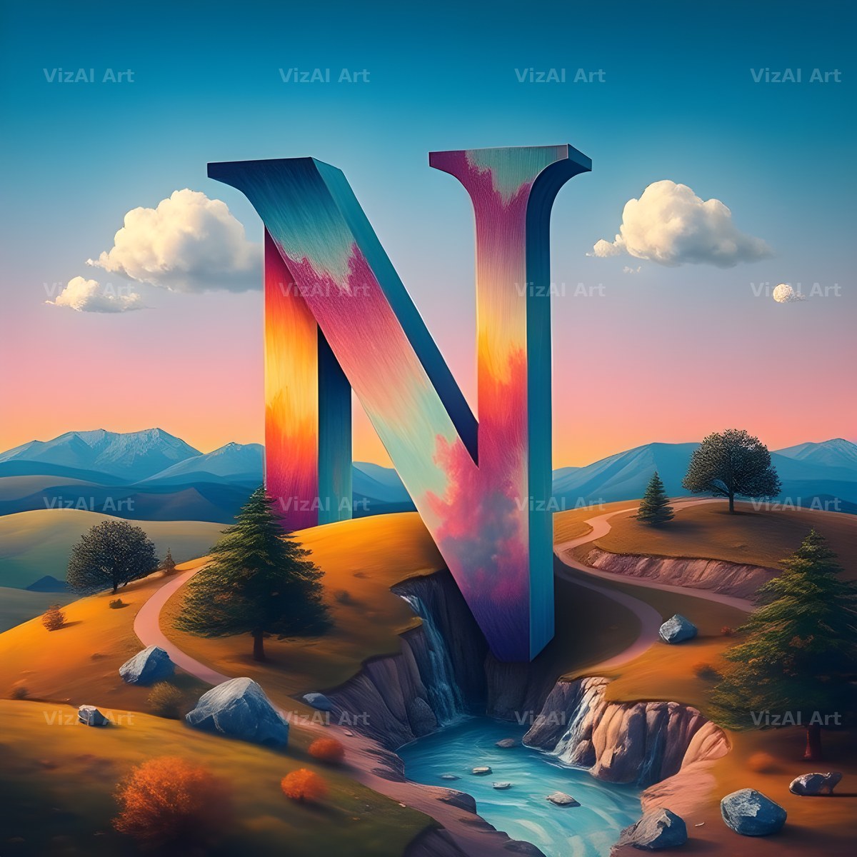 Surreal Dune Paint alphabet letter N