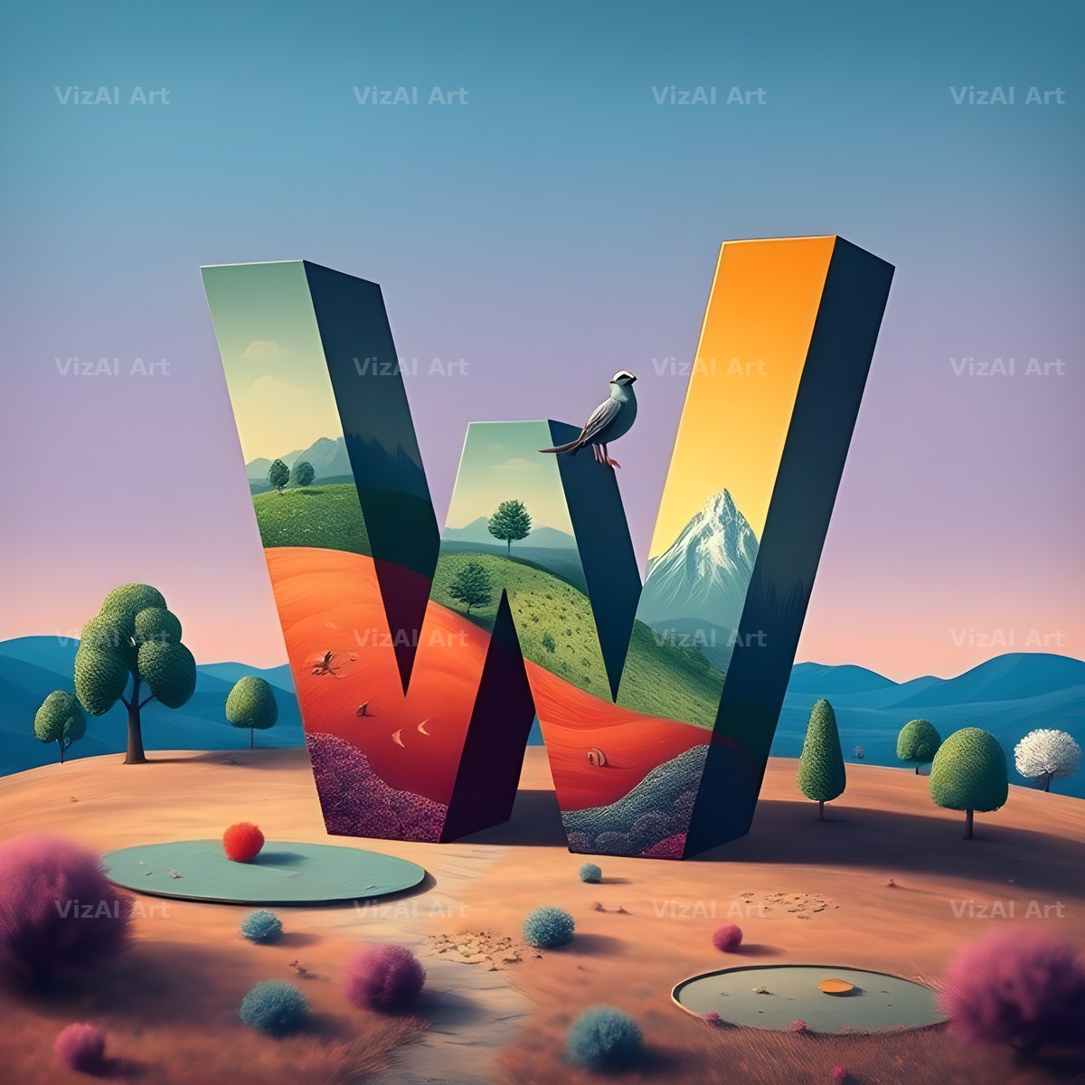 Surreal Dune Paint alphabet letter W