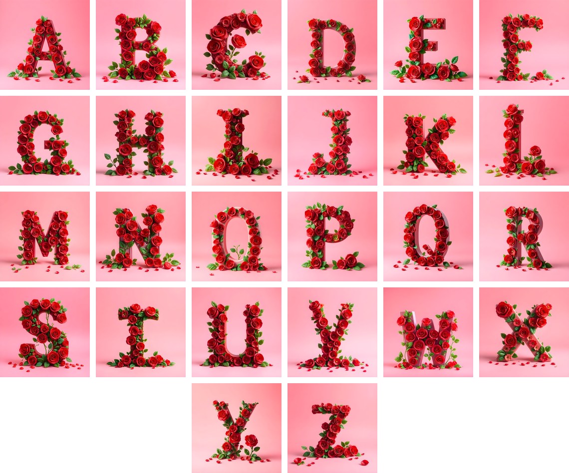 Scarlet Rose alphabet — all 26 letters