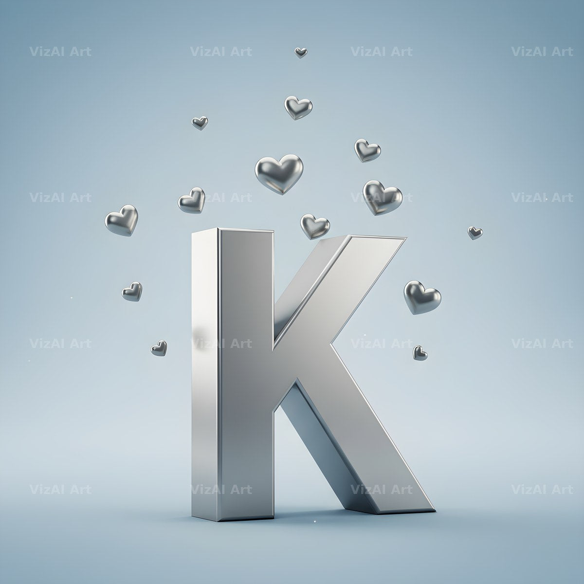 Silver Heart Frost alphabet letter K