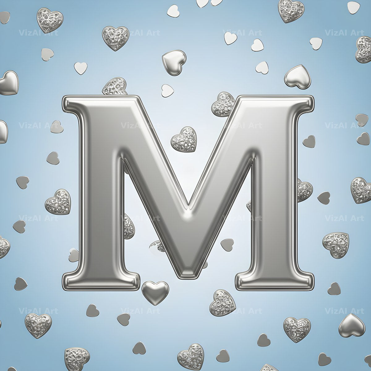 Silver Heart Frost alphabet letter M