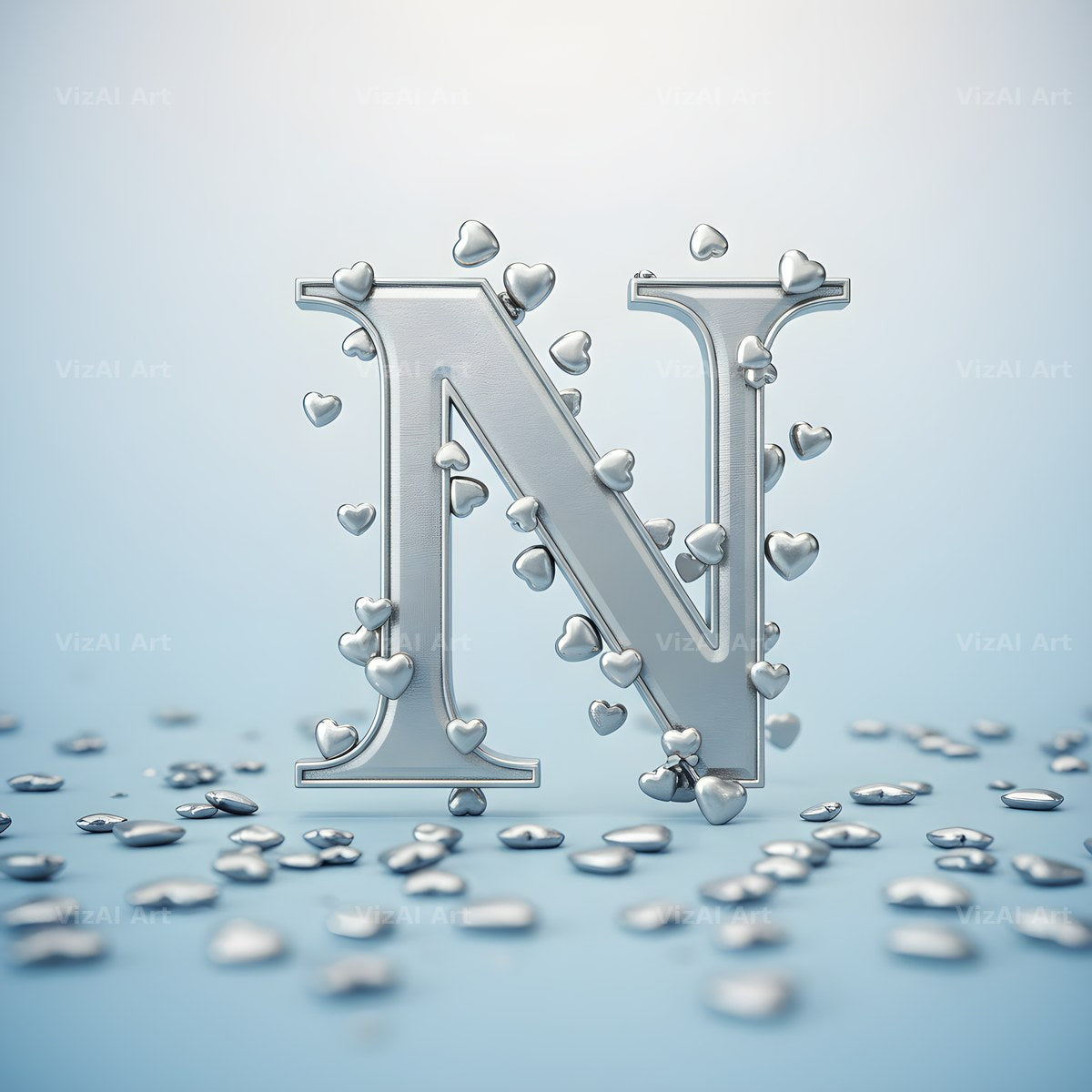 Silver Heart Frost alphabet letter N