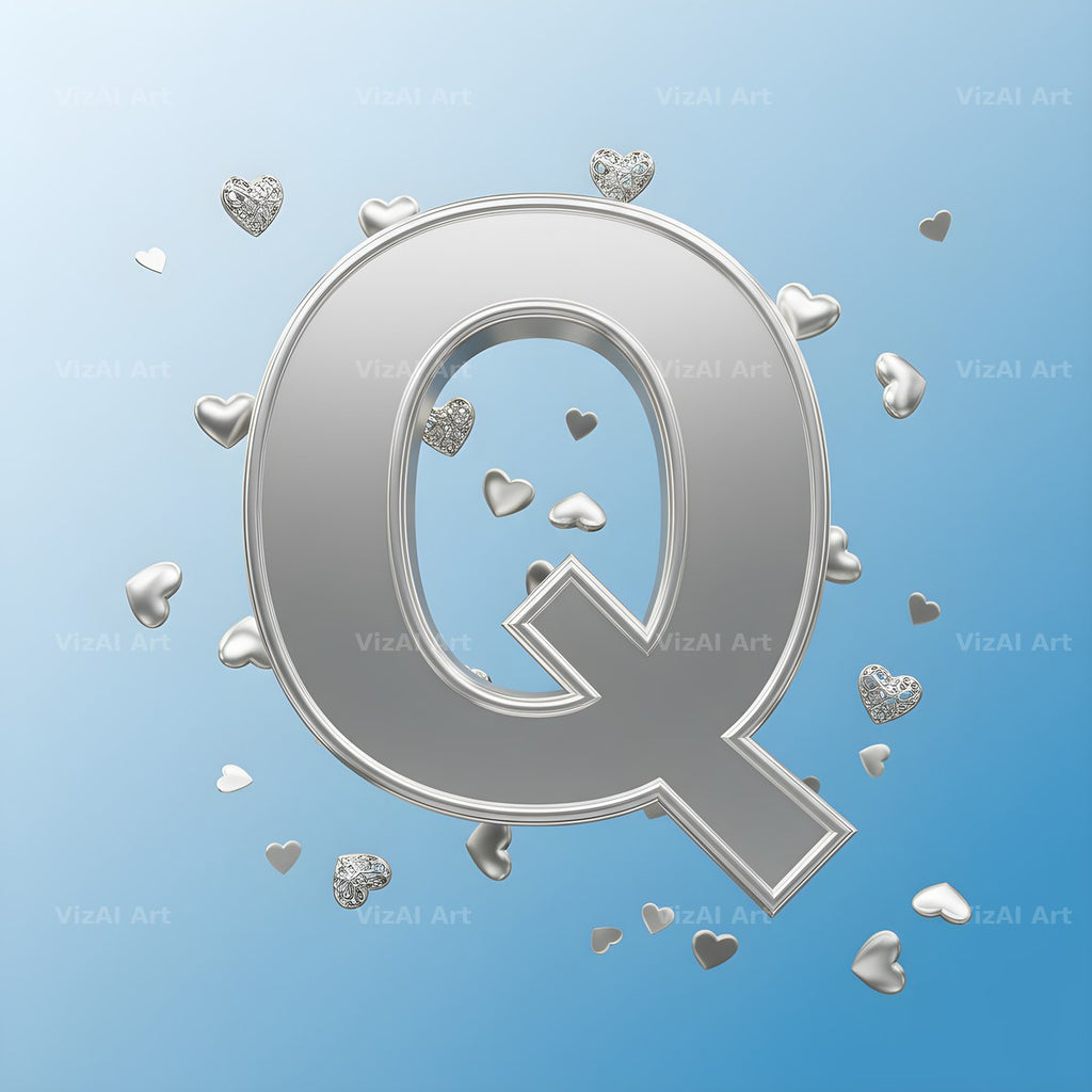 Silver Heart Frost alphabet letter Q