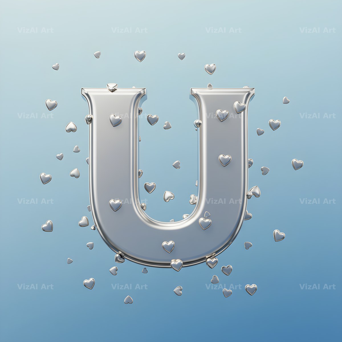 Silver Heart Frost alphabet letter U