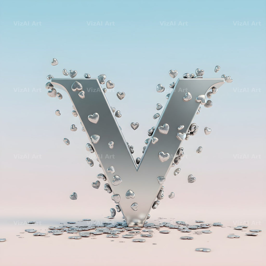 Silver Heart Frost alphabet letter V