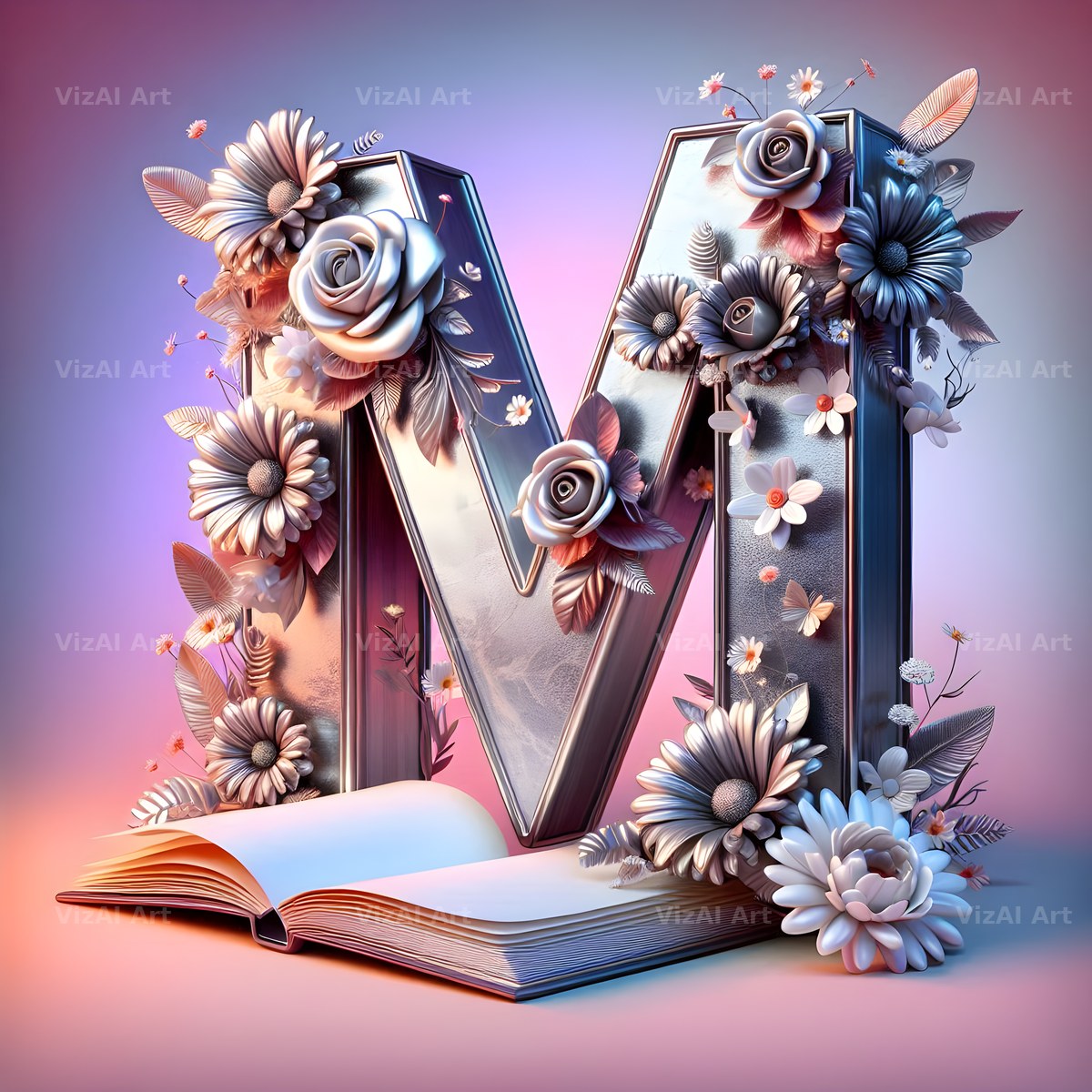 Silver Rose Storybook alphabet letter M