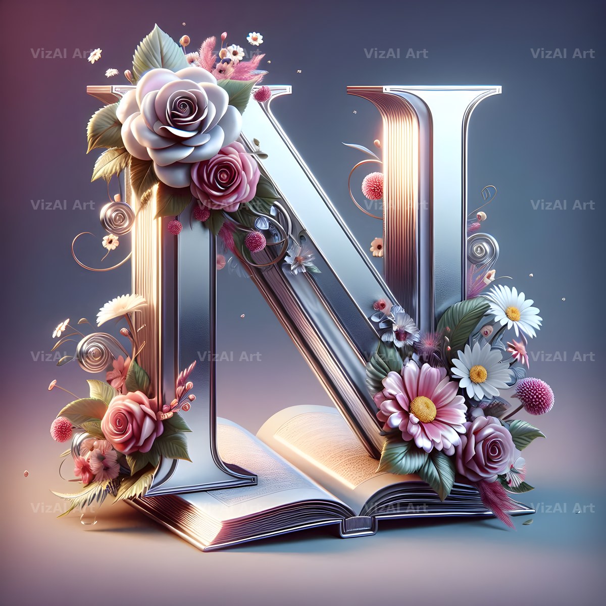 Silver Rose Storybook alphabet letter N