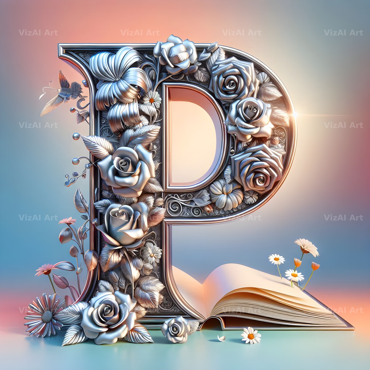 Silver Rose Storybook alphabet letter P