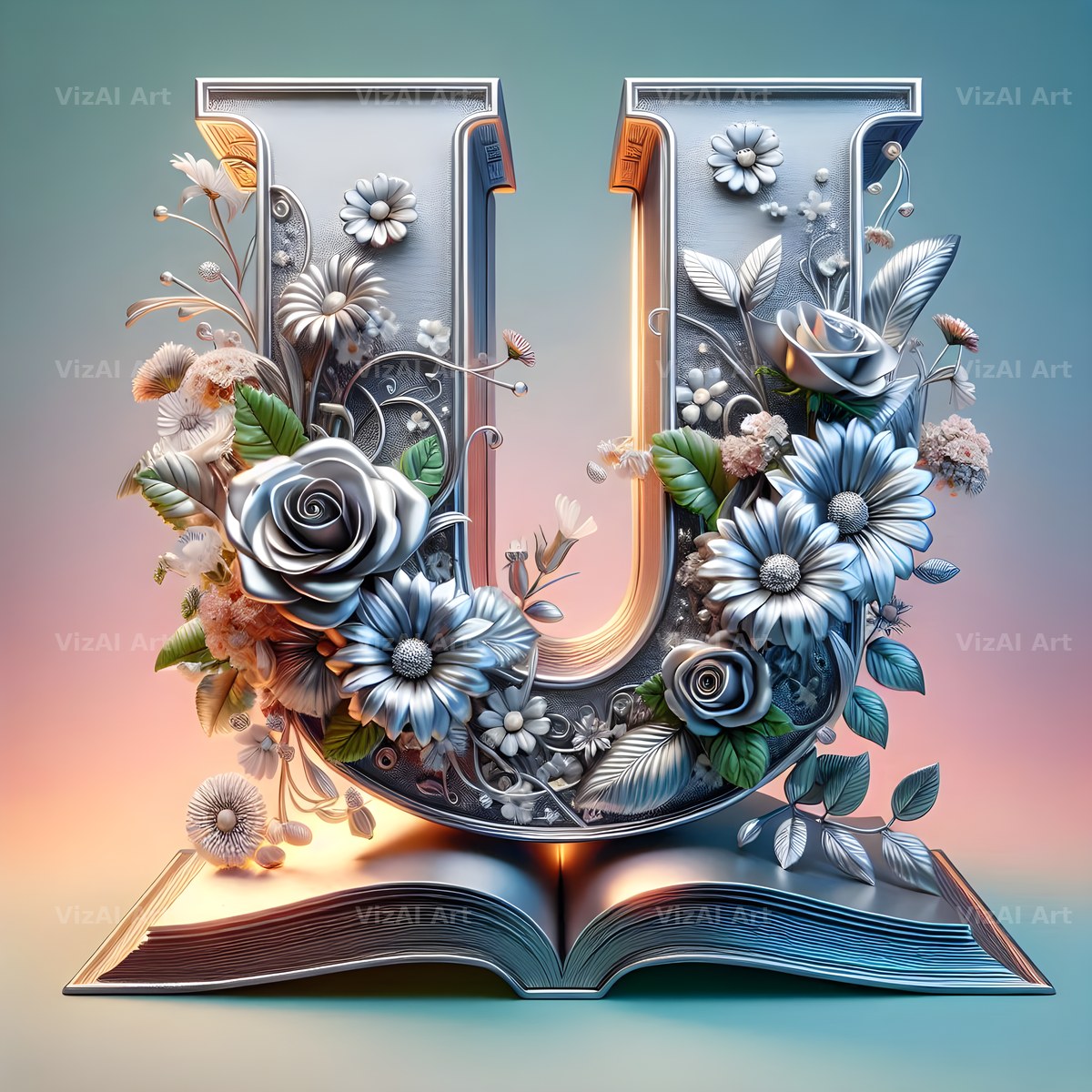 Silver Rose Storybook alphabet letter U