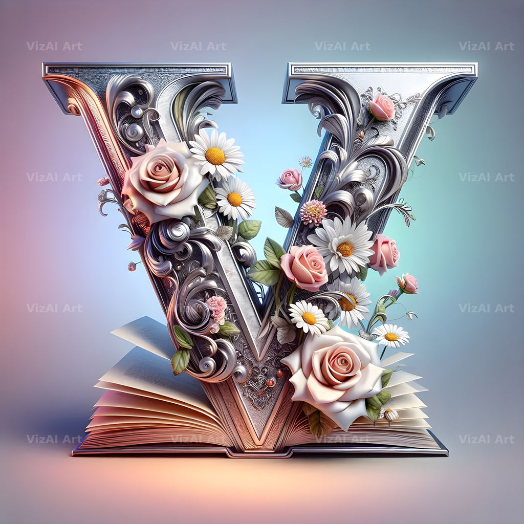 Silver Rose Storybook alphabet letter V