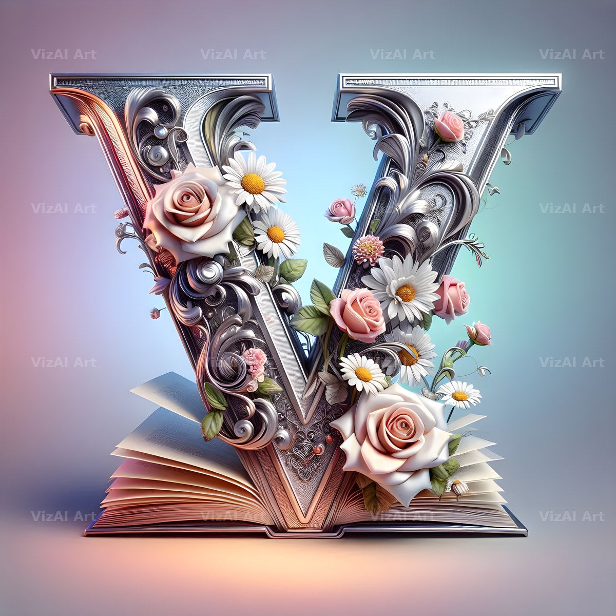 Silver Rose Storybook alphabet letter V