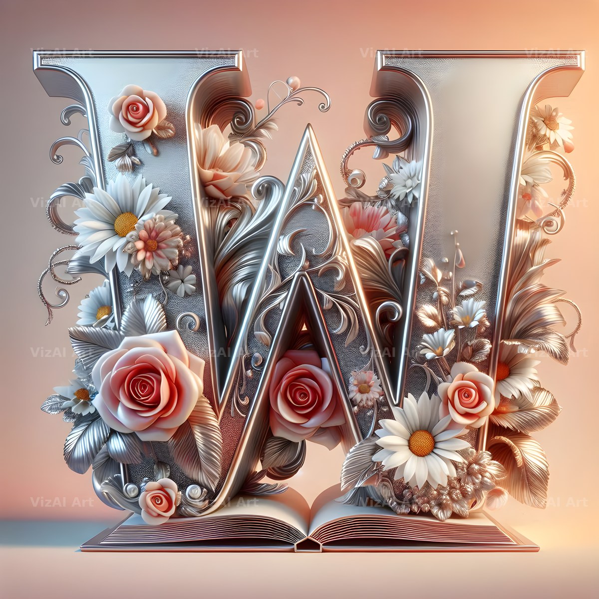 Silver Rose Storybook alphabet letter W