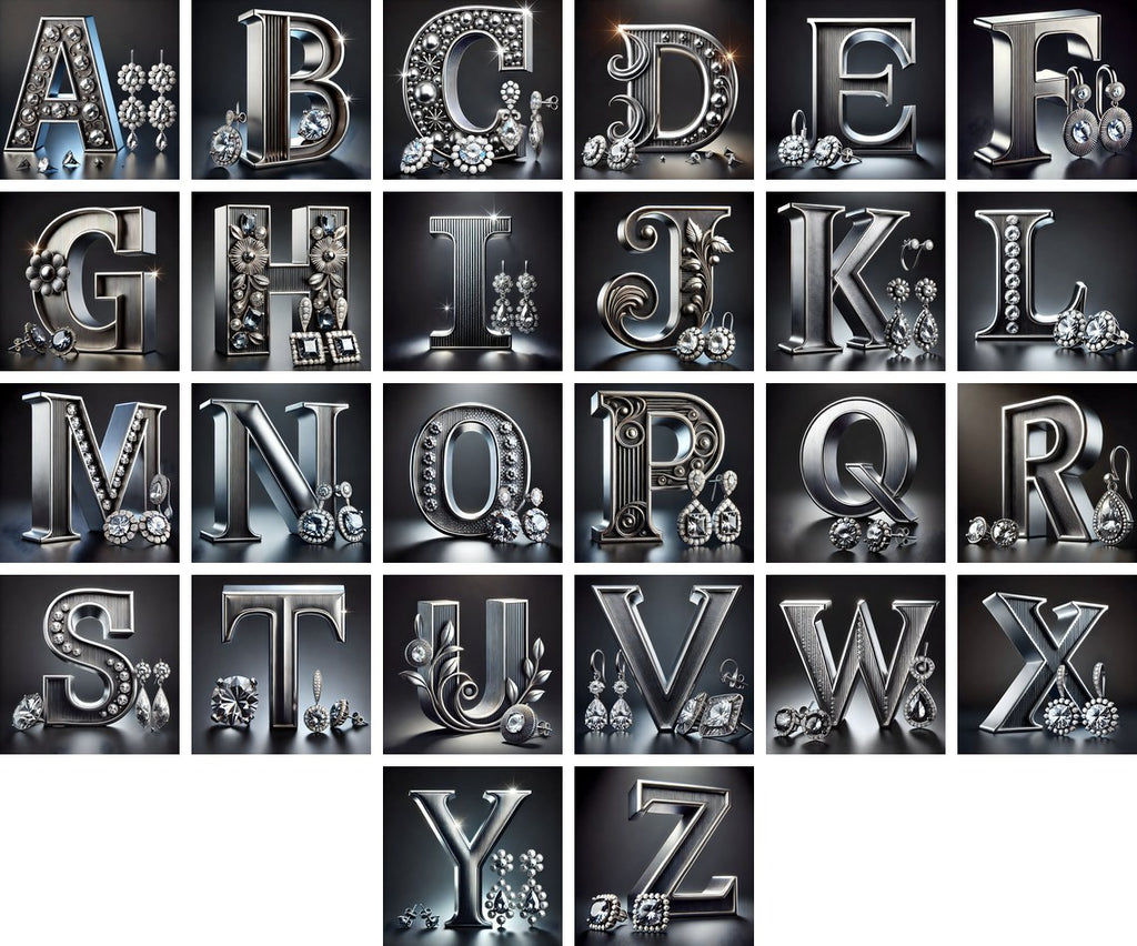 Silver Jewel Earring alphabet — all 26 letters