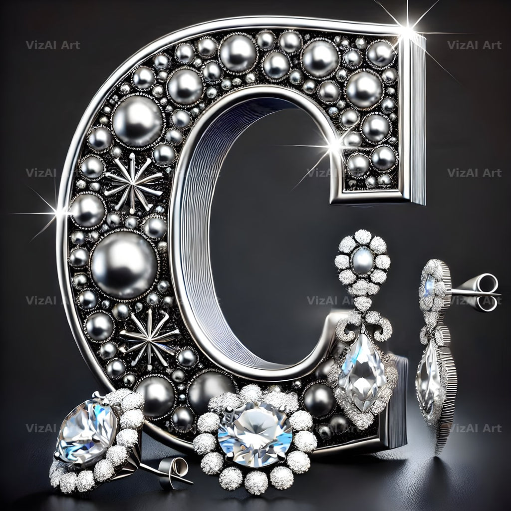 Silver Jewel Earring alphabet letter C