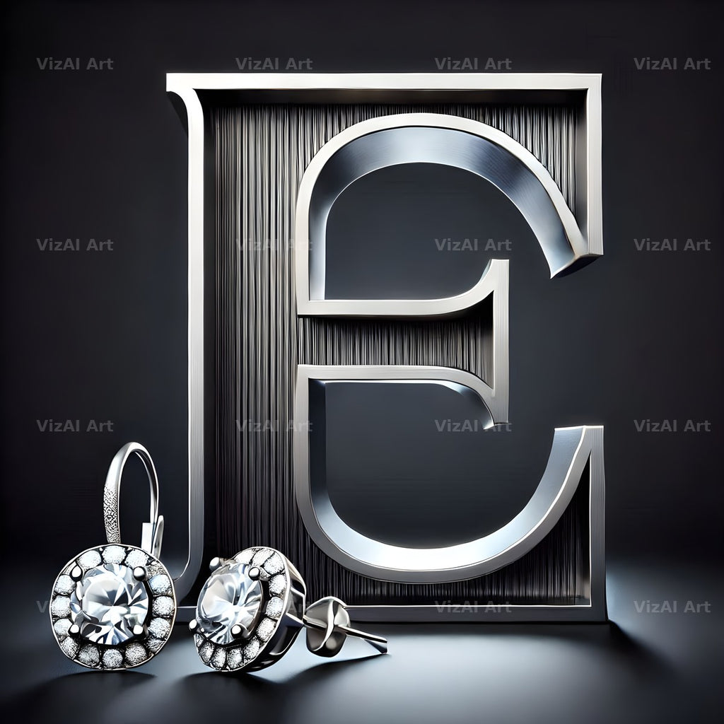 Silver Jewel Earring alphabet letter E