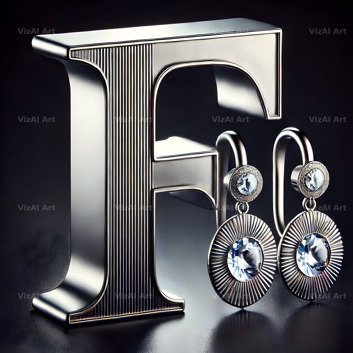 Silver Jewel Earring alphabet letter F