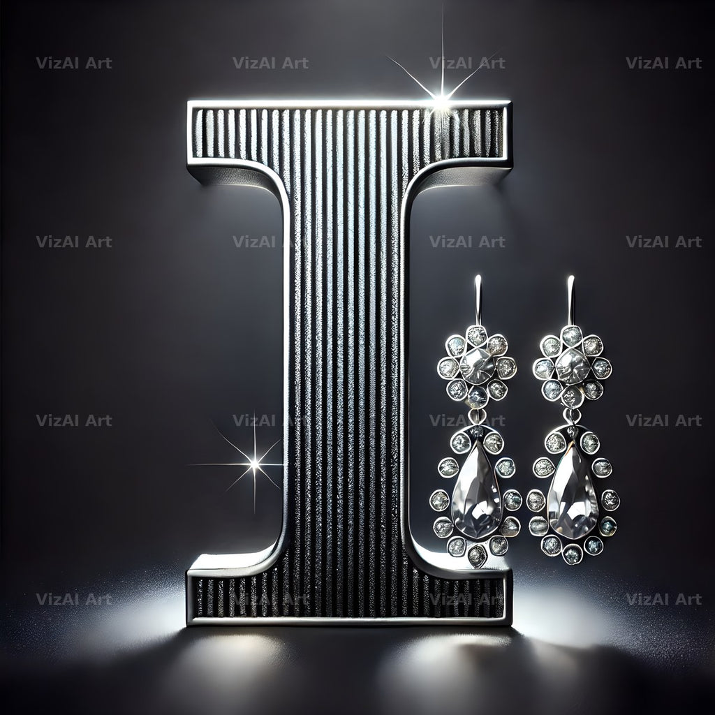 Silver Jewel Earring alphabet letter I