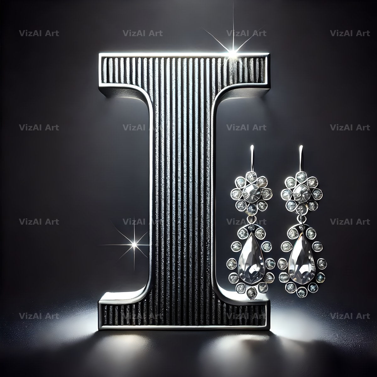 Silver Jewel Earring alphabet letter I