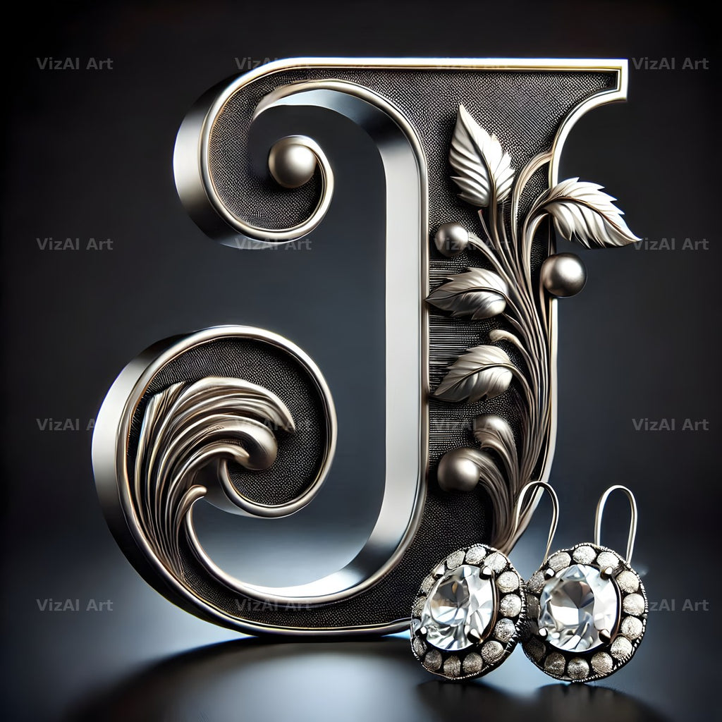 Silver Jewel Earring alphabet letter J