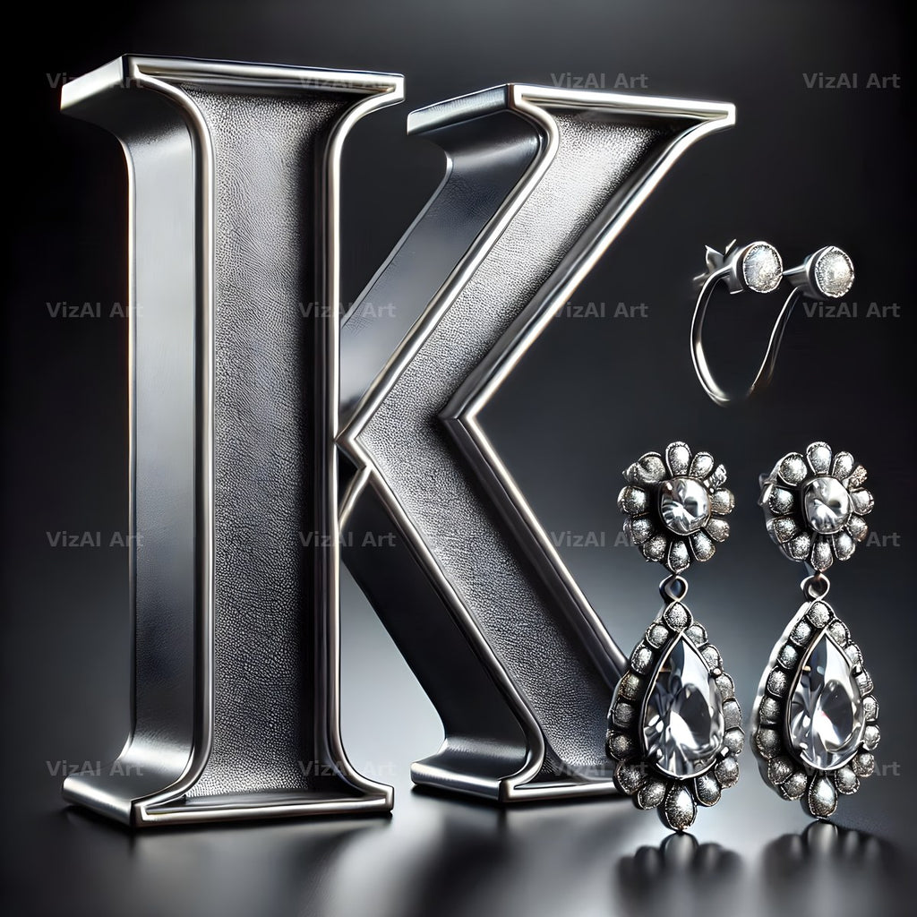 Silver Jewel Earring alphabet letter K