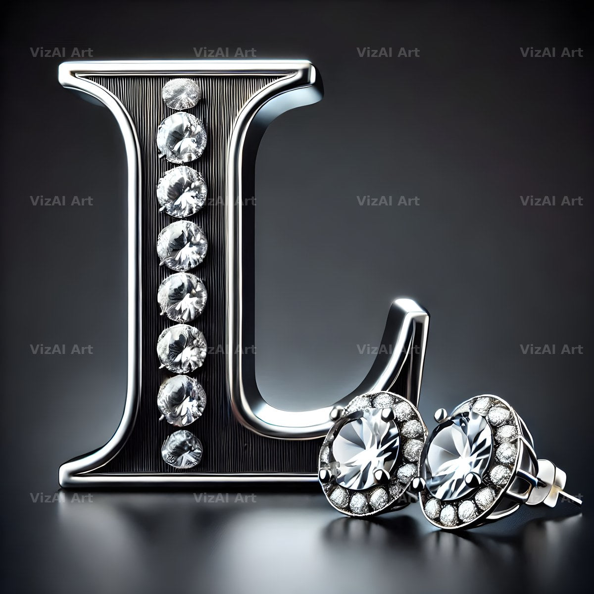 Silver Jewel Earring alphabet letter L
