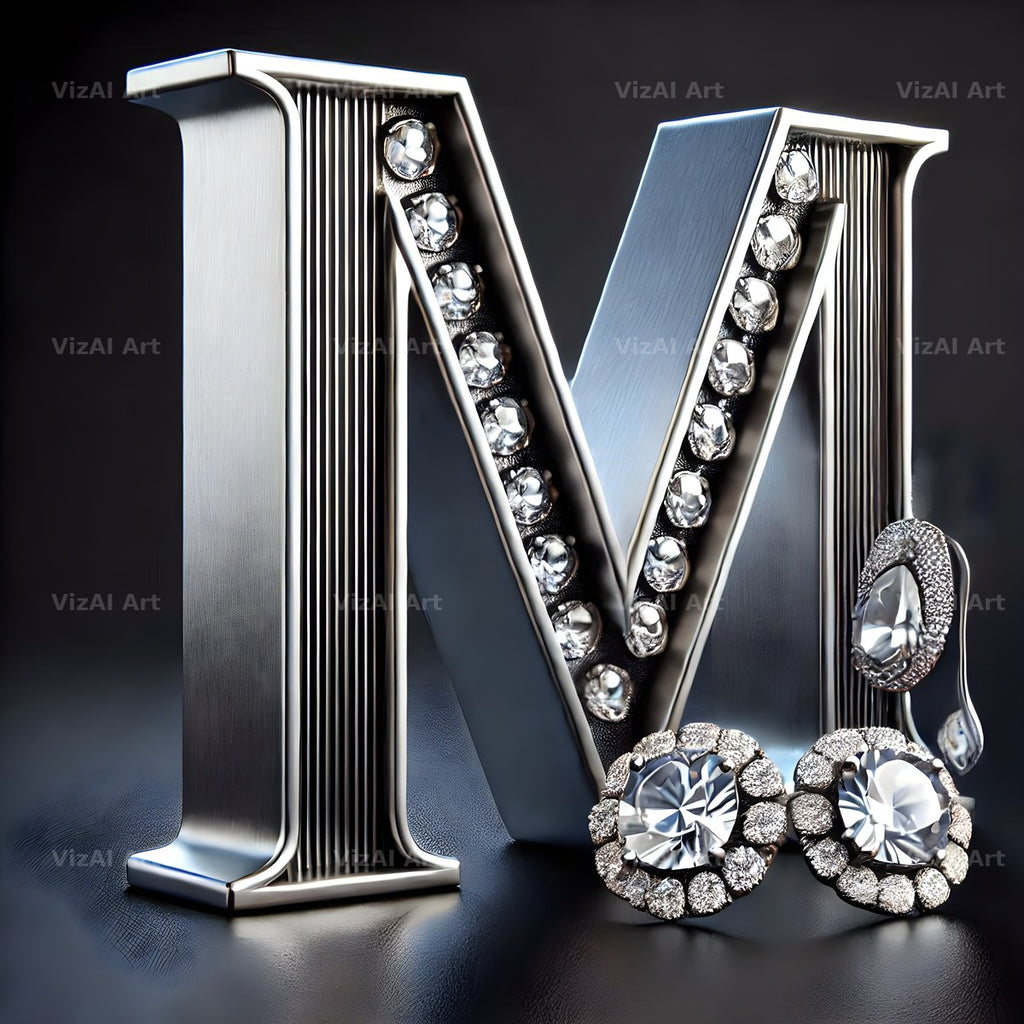 Silver Jewel Earring alphabet letter M