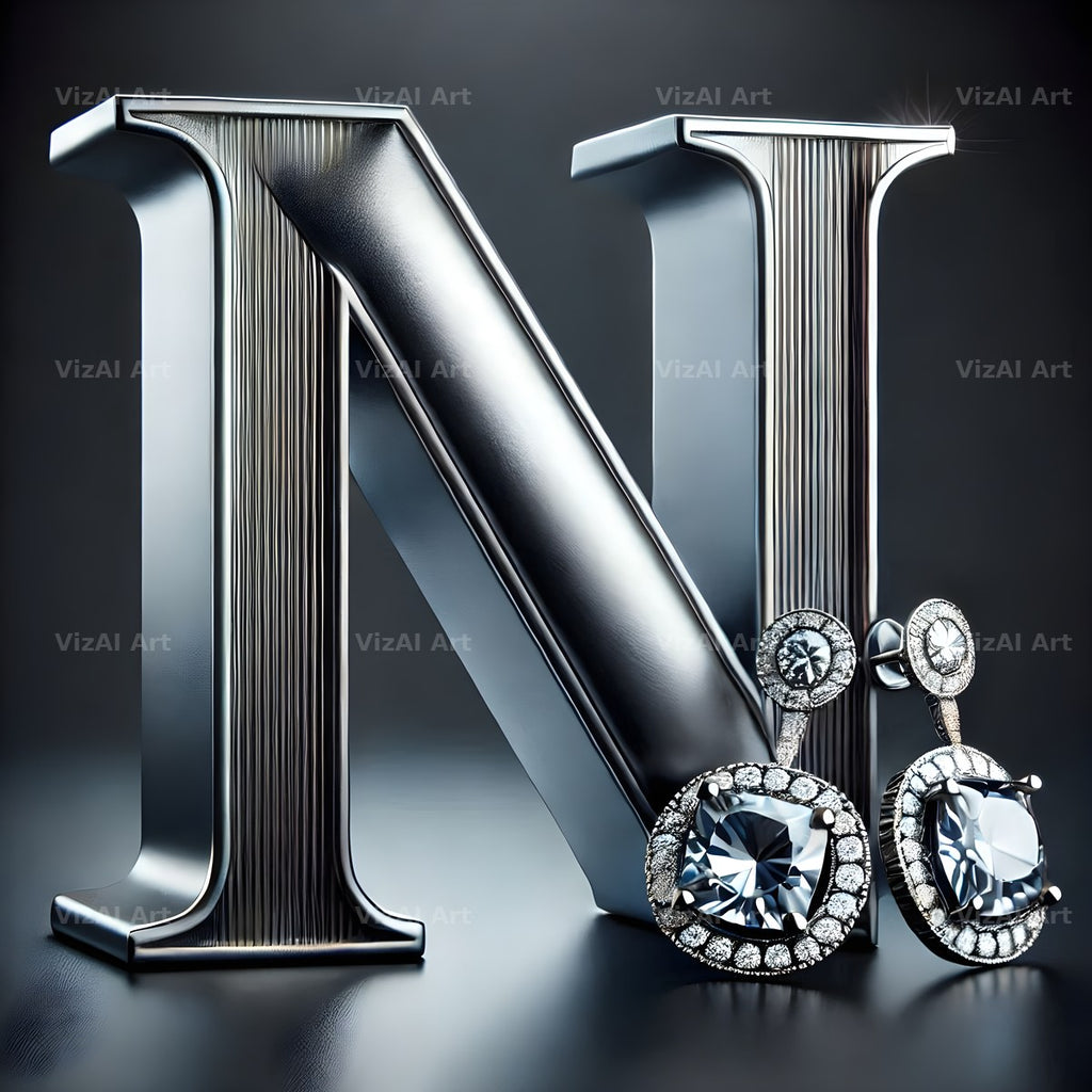 Silver Jewel Earring alphabet letter N