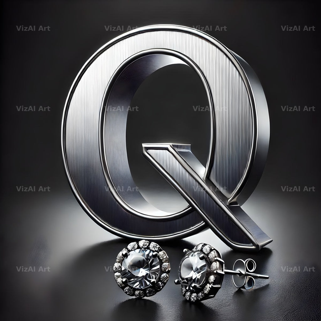 Silver Jewel Earring alphabet letter Q