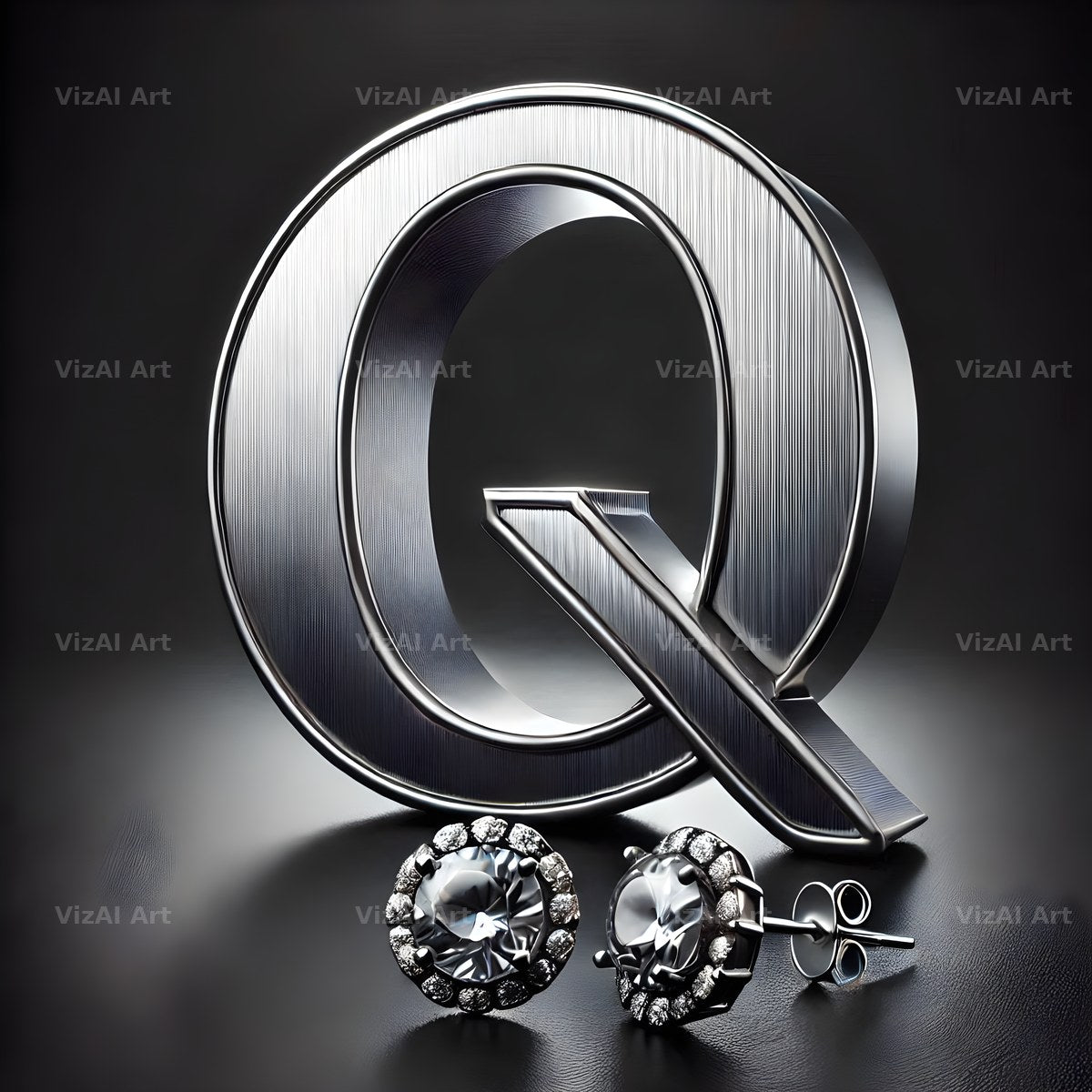 Silver Jewel Earring alphabet letter Q