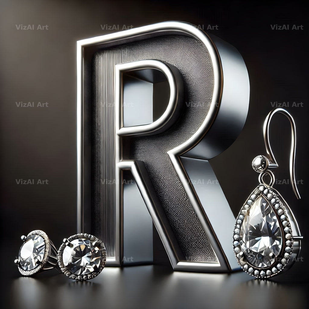 Silver Jewel Earring alphabet letter R