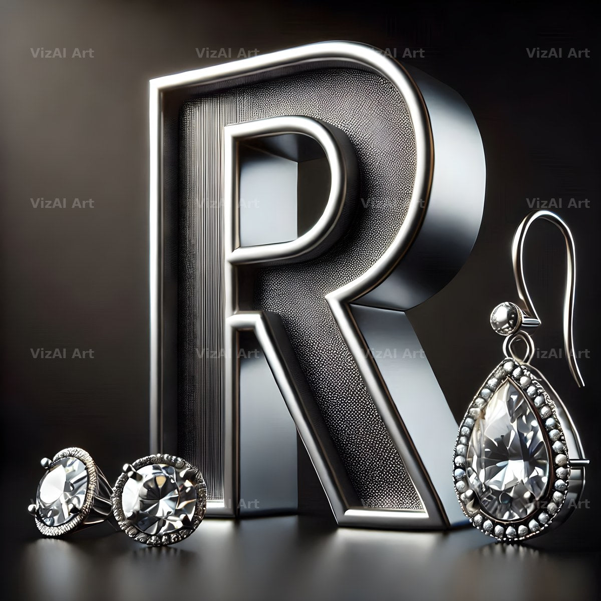 Silver Jewel Earring alphabet letter R