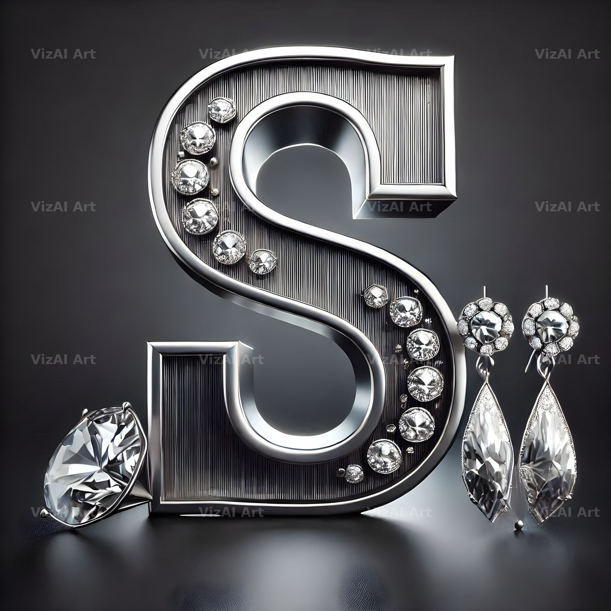 Silver Jewel Earring alphabet letter S