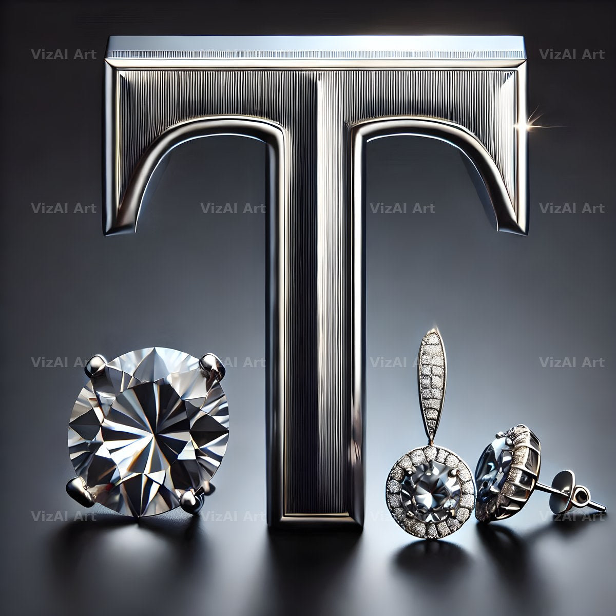 Silver Jewel Earring alphabet letter T