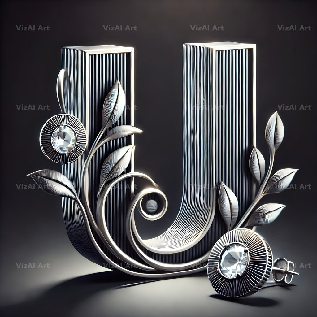Silver Jewel Earring alphabet letter U