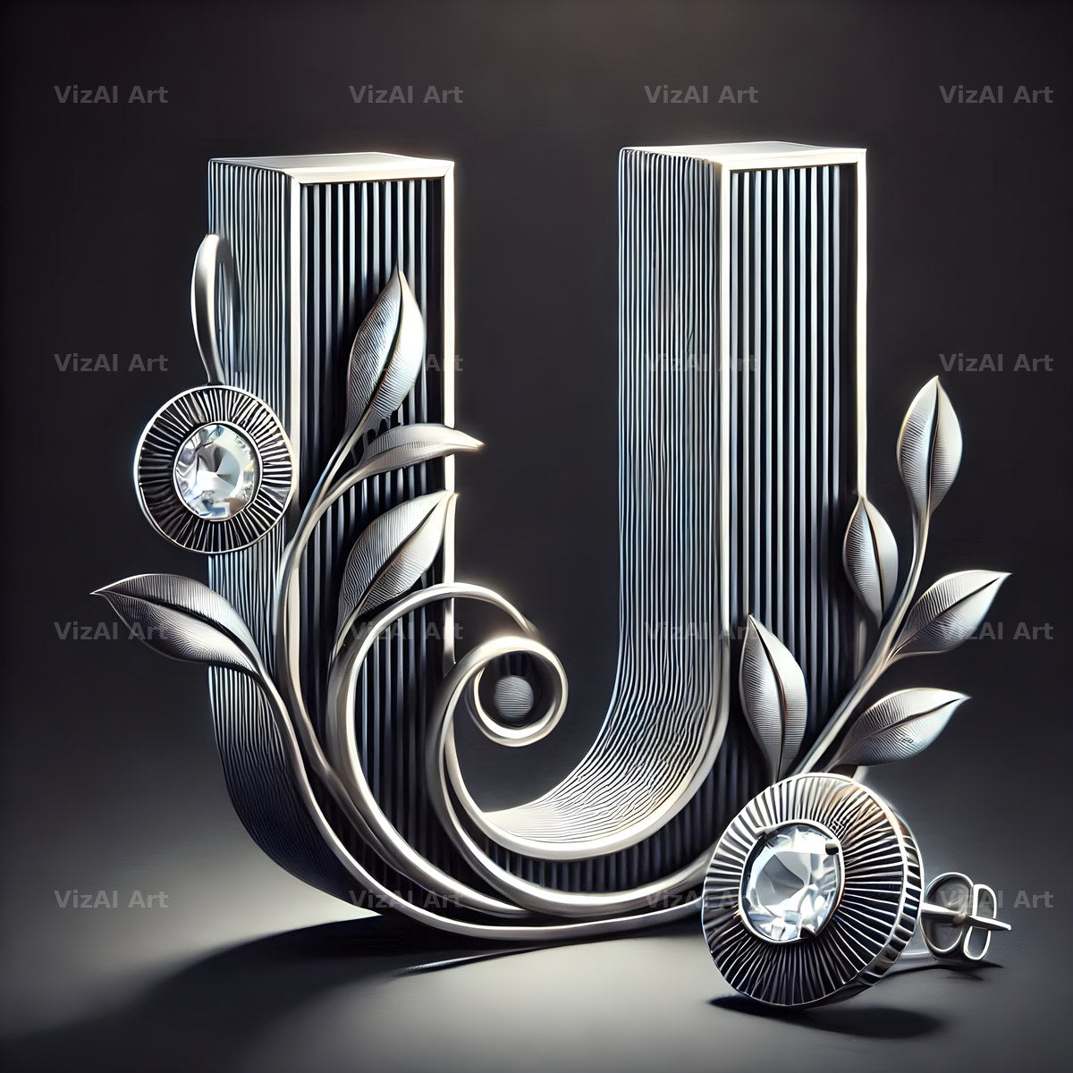 Silver Jewel Earring alphabet letter U