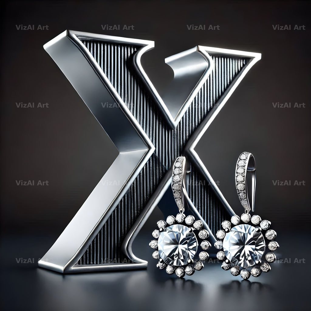 Silver Jewel Earring alphabet letter X