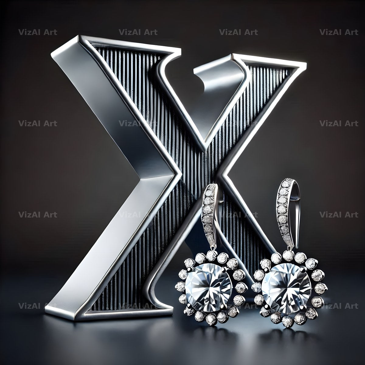 Silver Jewel Earring alphabet letter X