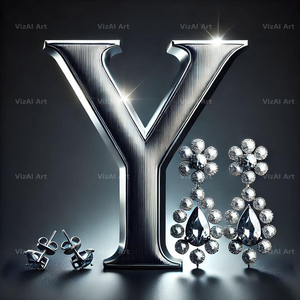 Silver Jewel Earring alphabet letter Y