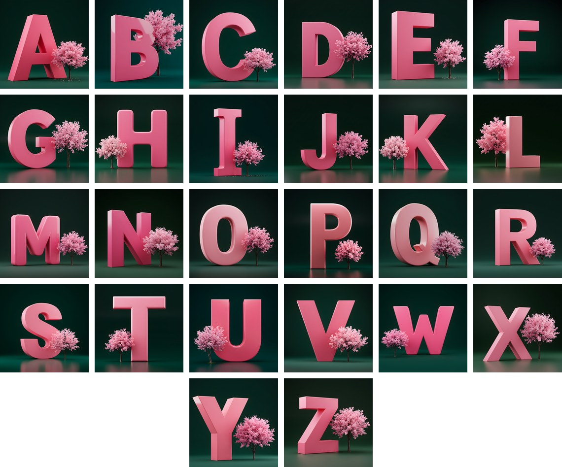 Sakura Blossom alphabet — all 26 letters