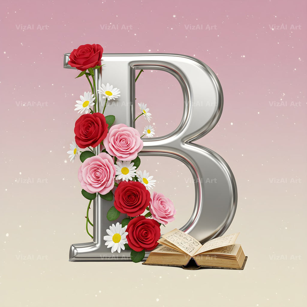 Silver Rose Script alphabet letter B