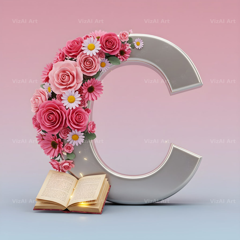Silver Rose Script alphabet letter C