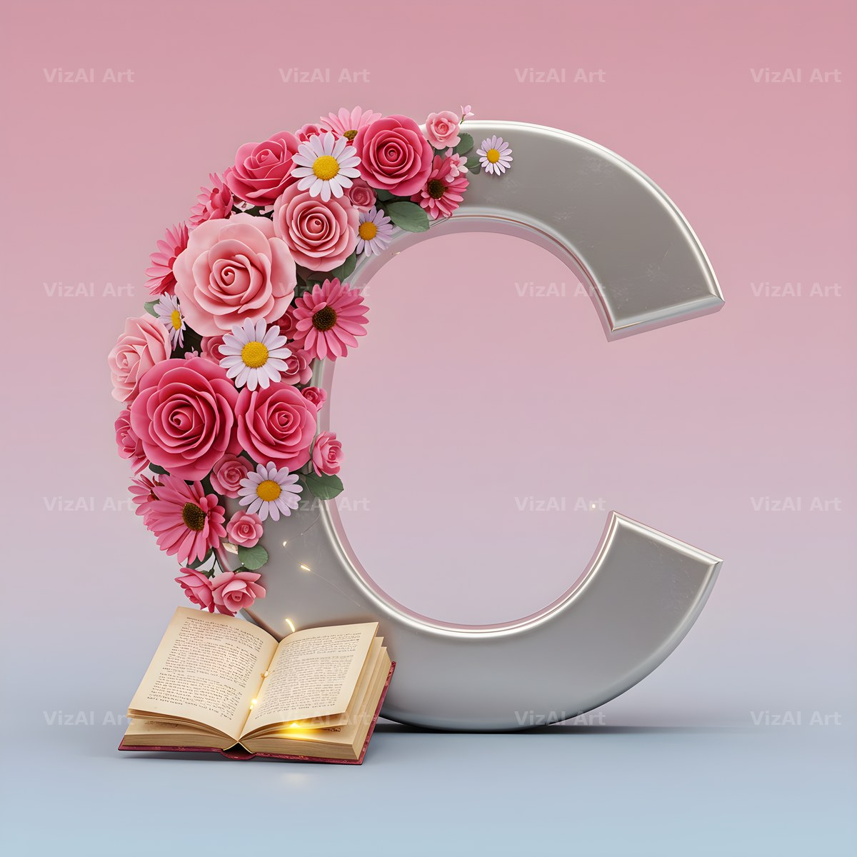 Silver Rose Script alphabet letter C