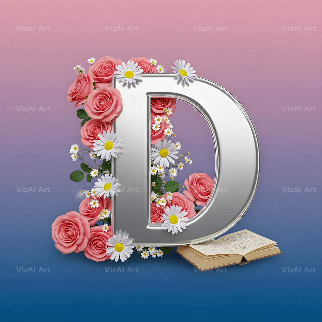 Silver Rose Script alphabet letter D