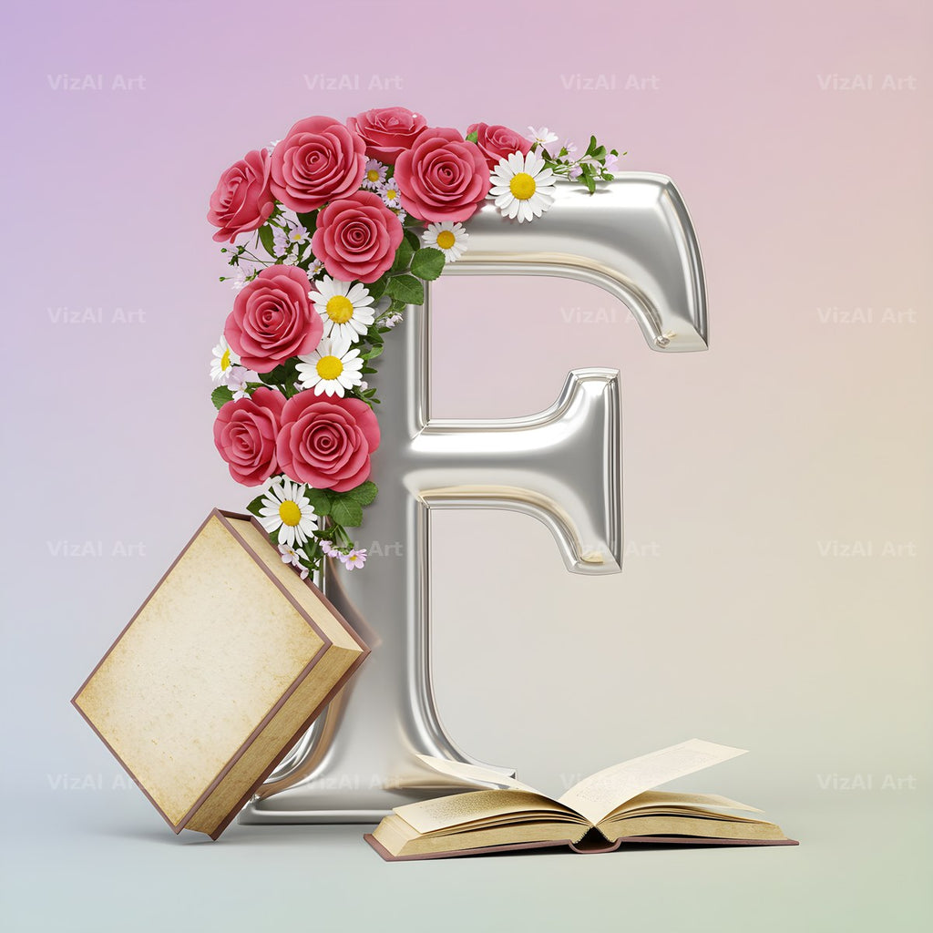 Silver Rose Script alphabet letter F