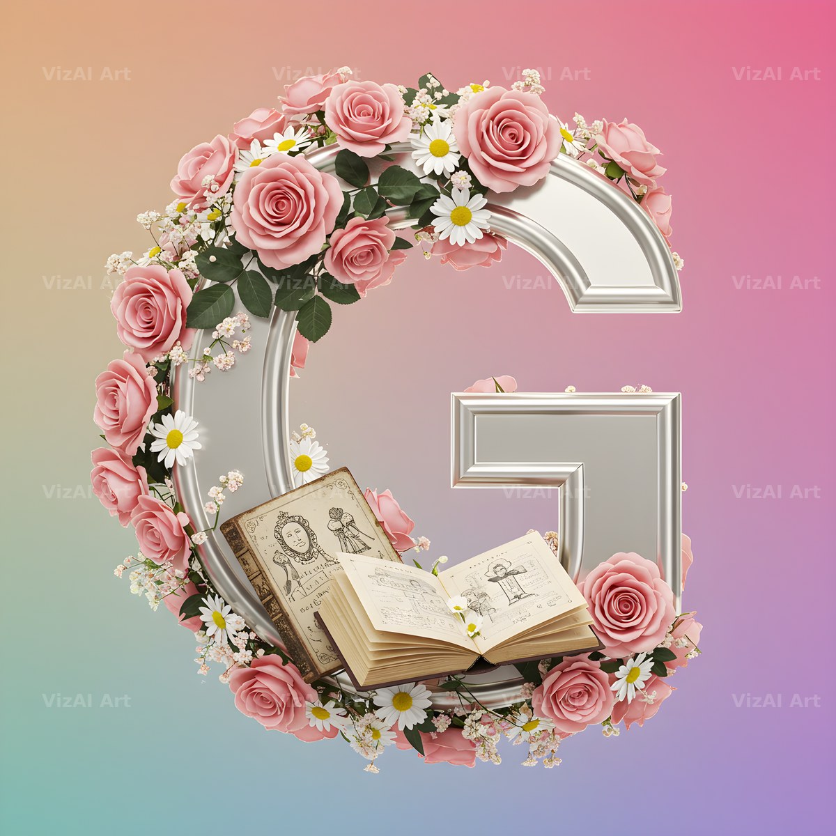 Silver Rose Script alphabet letter G