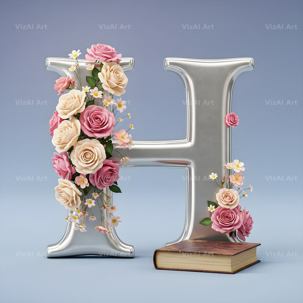 Silver Rose Script alphabet letter H