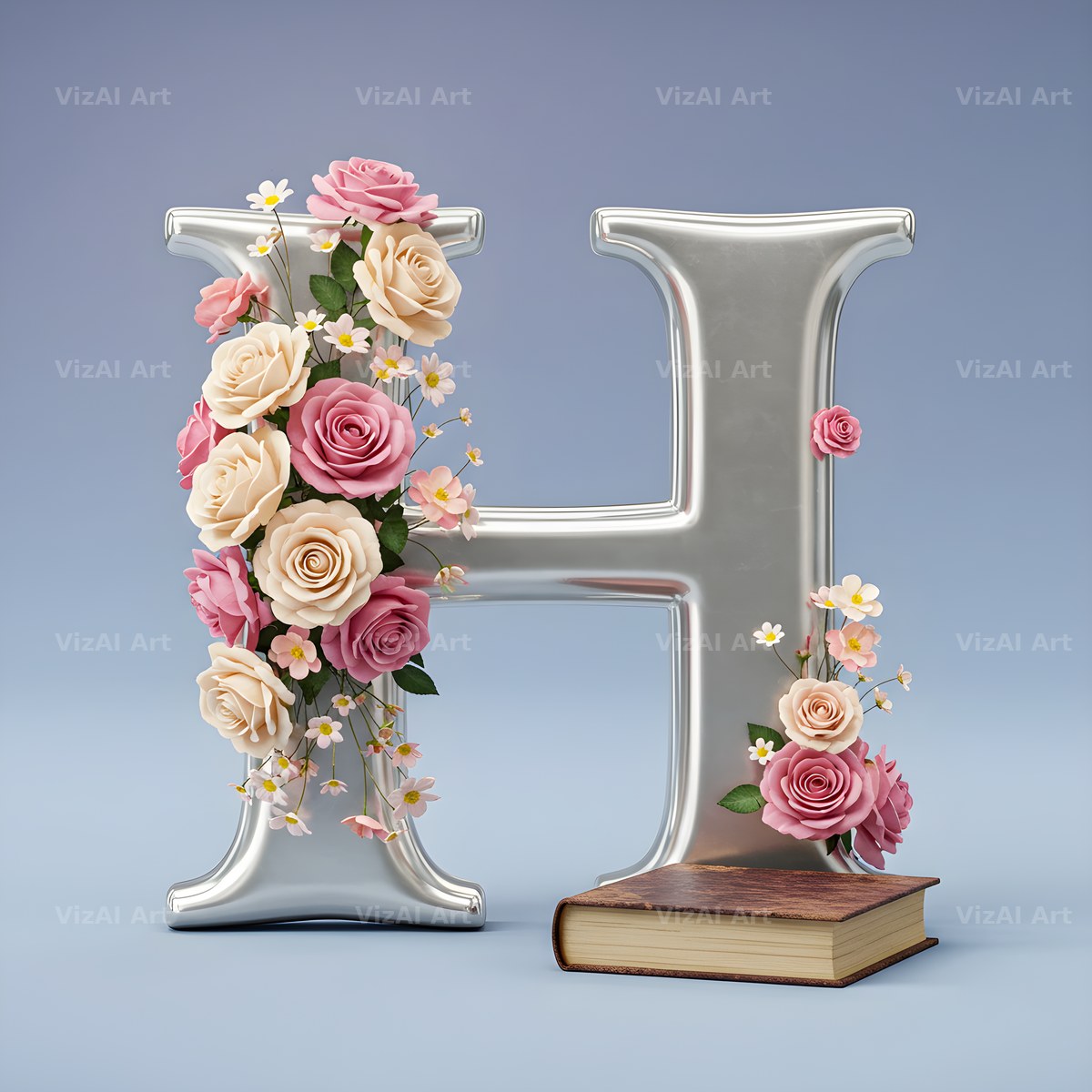 Silver Rose Script alphabet letter H