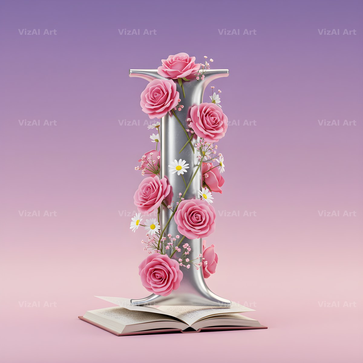 Silver Rose Script alphabet letter I