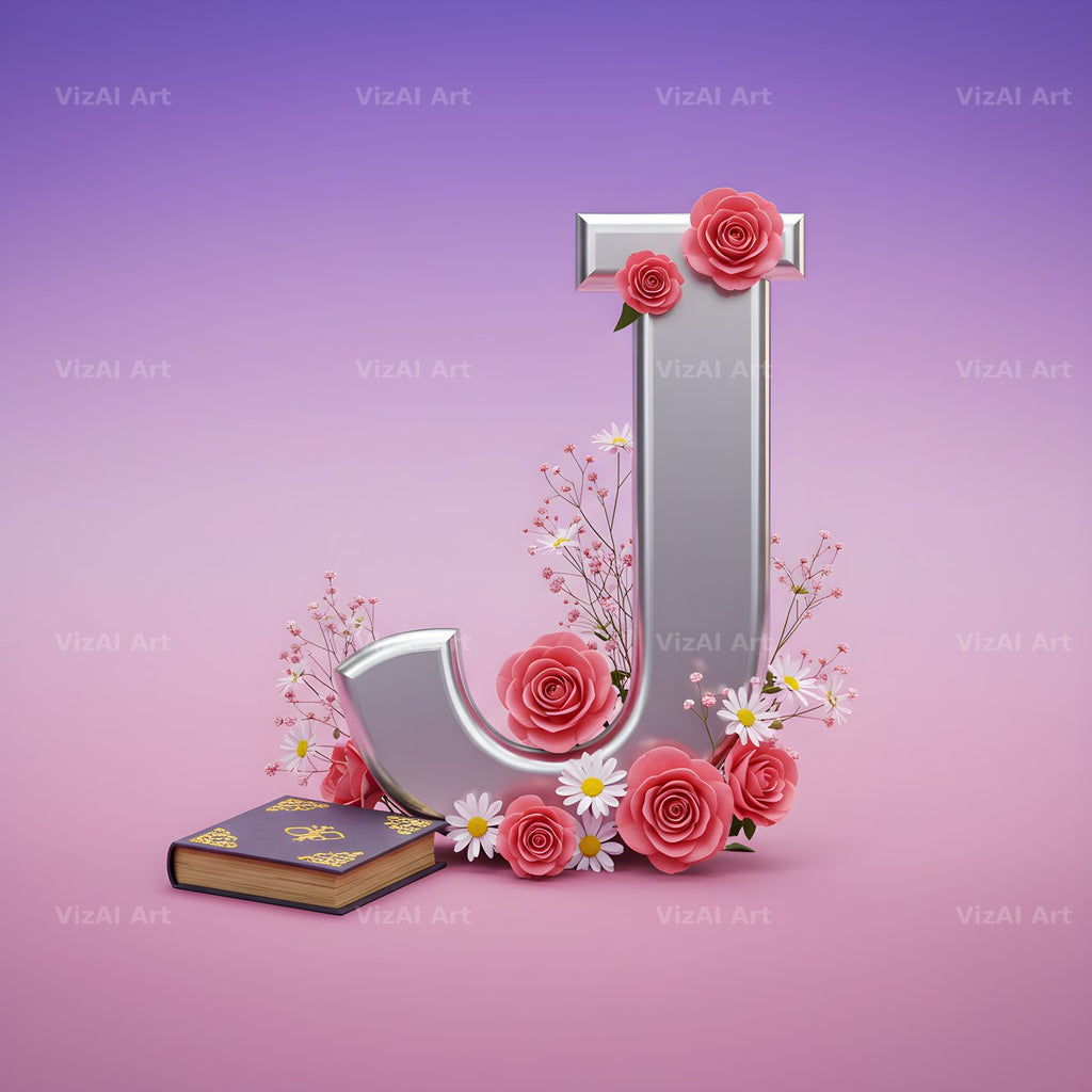 Silver Rose Script alphabet letter J