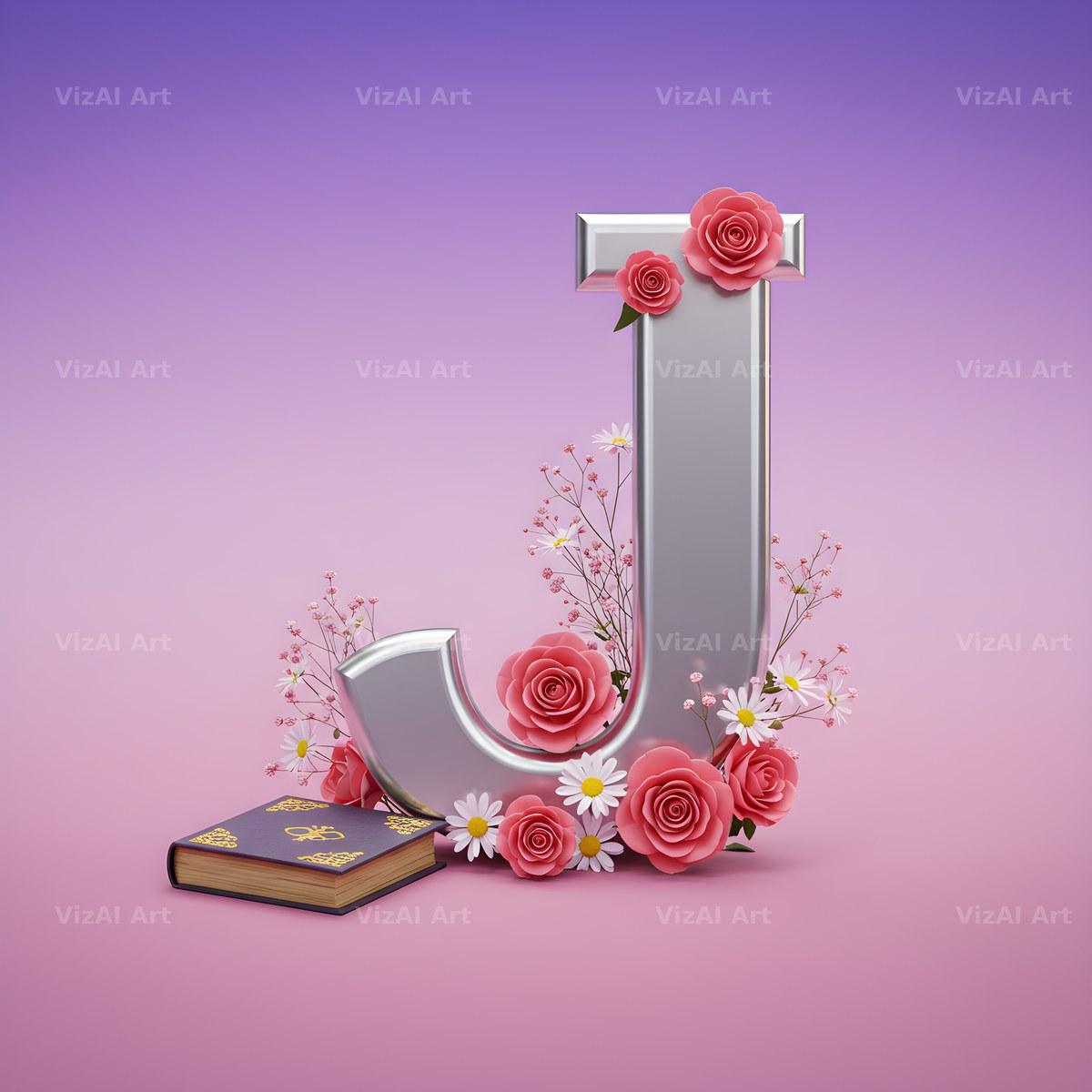 Silver Rose Script alphabet letter J